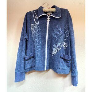 K.D. Spring Art to Wear Printed Full-Zip Sweater Jacket Medium Blue Pockets